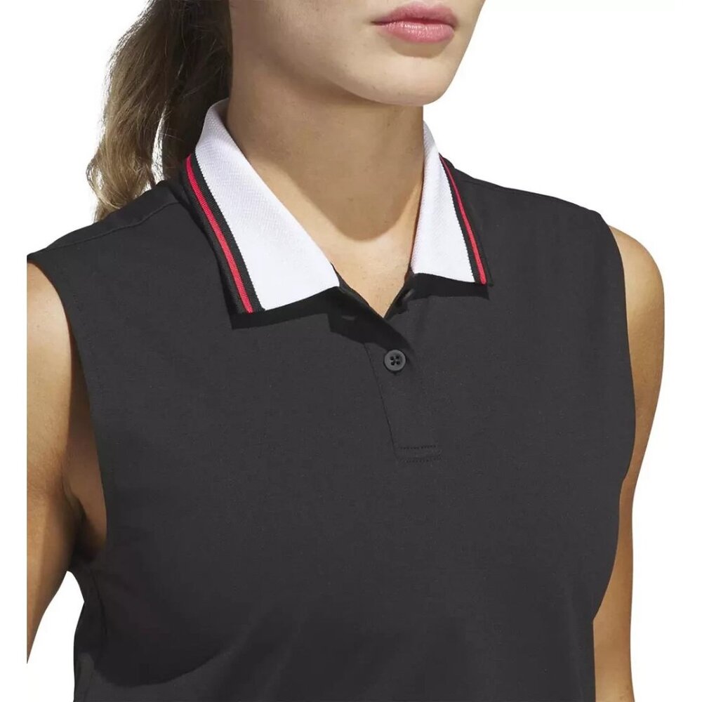 adidas Women's Beyond The Course Twistknit Sleeveless Golf Polo Black Size Large - Picture 4 of 5